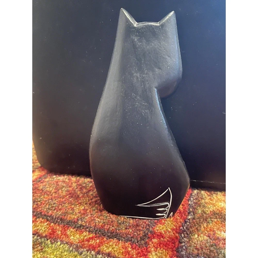 VTG Laurel Burch Style Cat Wood Carved Painted Sculpture Native American 5